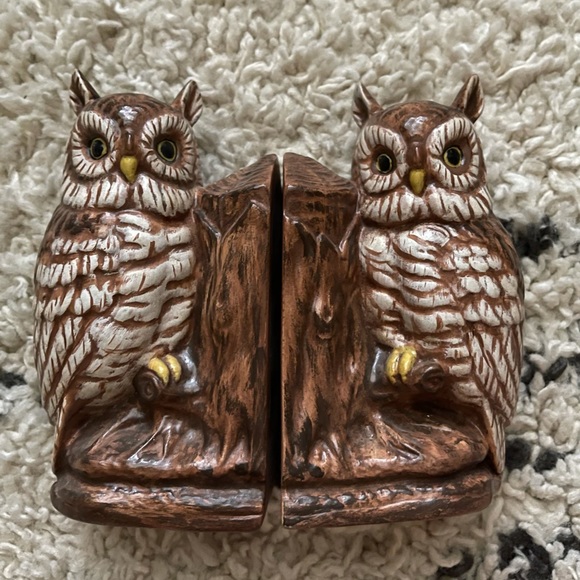 SOLD Vintage Owl Brown Bookends - Picture 1 of 6